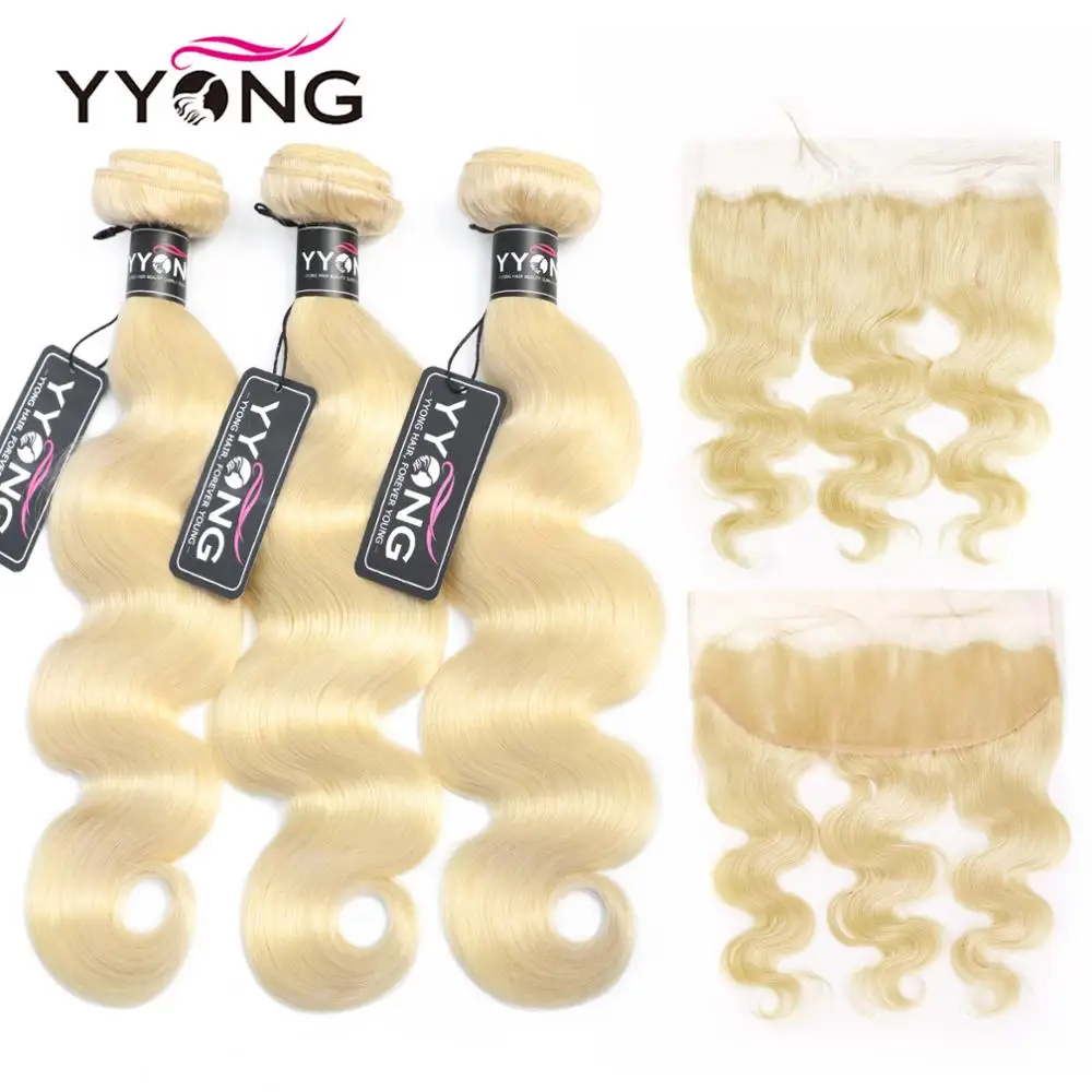 

Yyong Brazilian Body Wave 613 Bundles With Frontal Human Hair Blonde 3/4 Bundles With Closure Remy Lace Frontal With Bundles