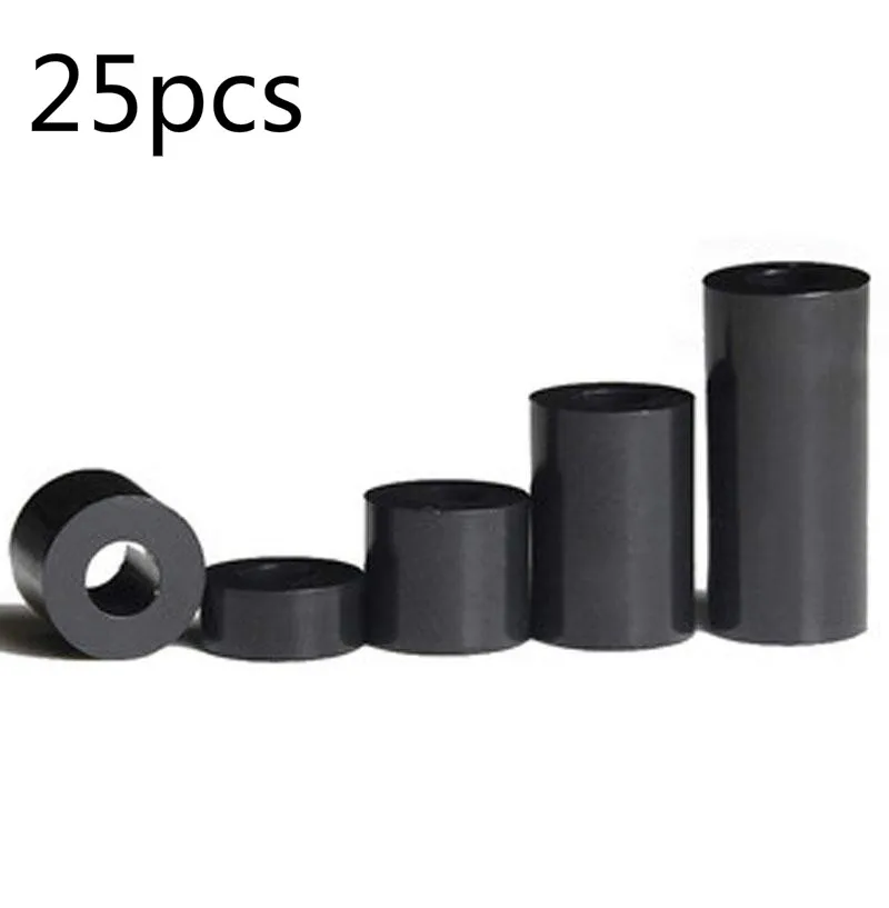 25pcs M3 M4 distanziale tondo in ABS nero distanziale distanziatore Non filettato in Nylon rondella tonda vuota