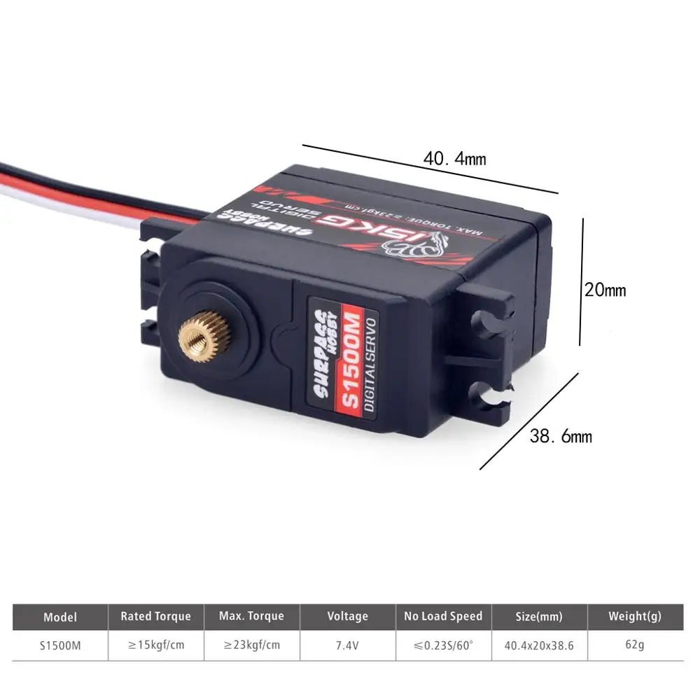 SURPASS Hobby-Servo Digital de engranaje de Metal S1500M, 15KG, para 1/10, 1/8, coche, avión, RC, barco, Robot inteligente