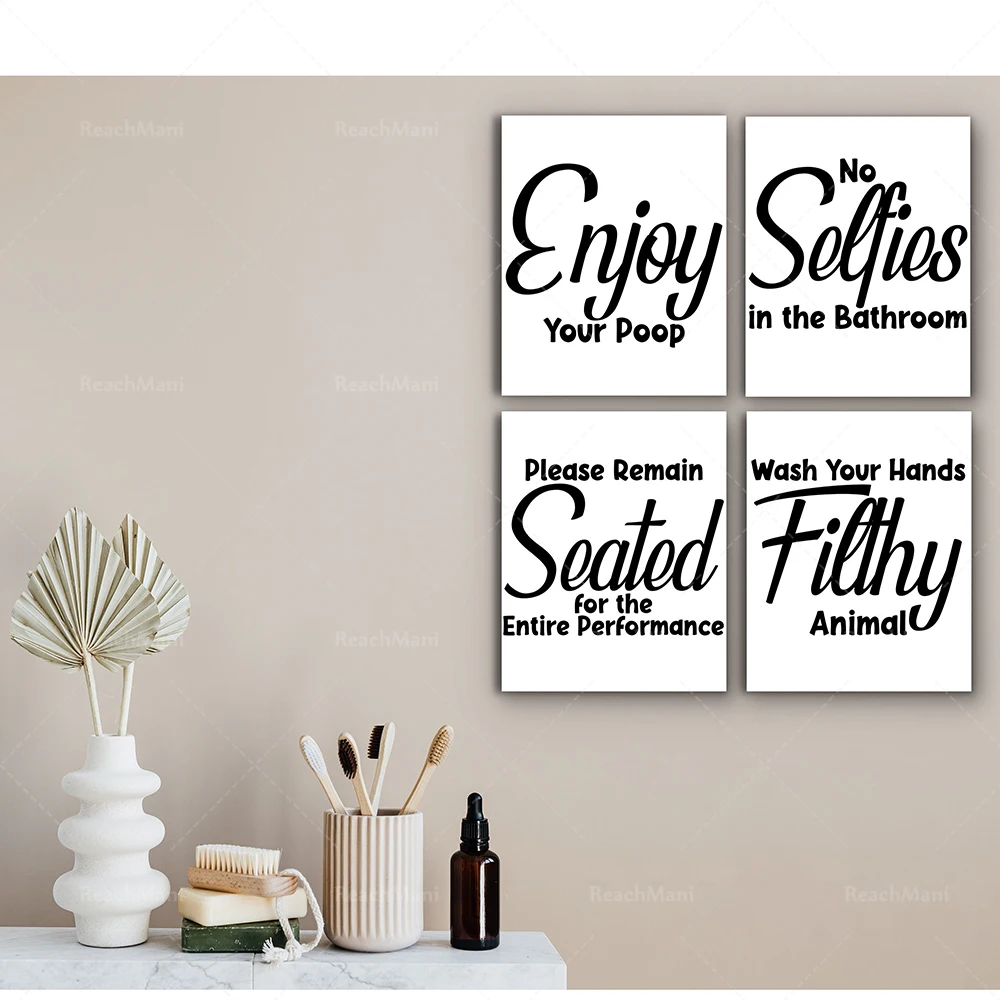 Bathroom/toilet rules, interesting bathroom decoration, home decoration toilet bathroom sign canvas printing