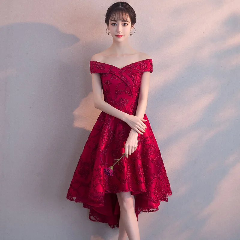 Robe de soiree Wine Red Elegant Evening Dresses Short Front Long Back Party Gown Dress Wedding Party Prom Dress customized