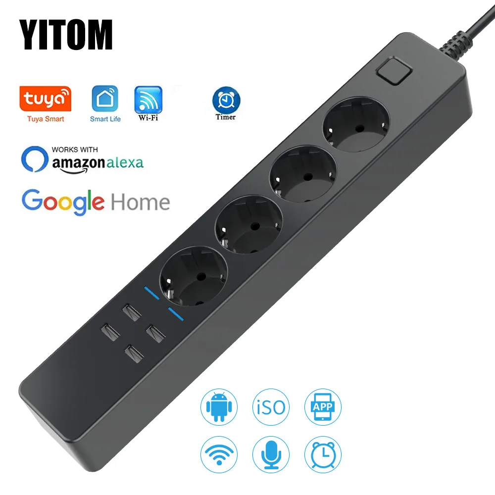 AAA+ Smart Power Strip Wifi 4 EU Outlets Plug 4 USB Charging Port Timing App Voice Control Work with Alexa Google Home Assistant