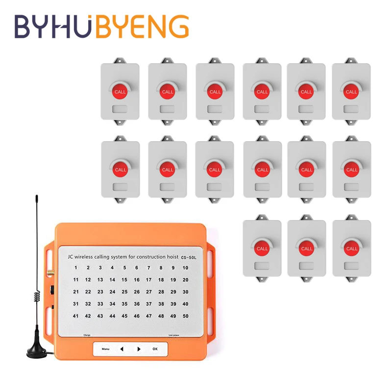 BYHUBYENG Building Construction Wireless Calling Device System 433 Mhz Receiver Board Service Table Digits Display Button