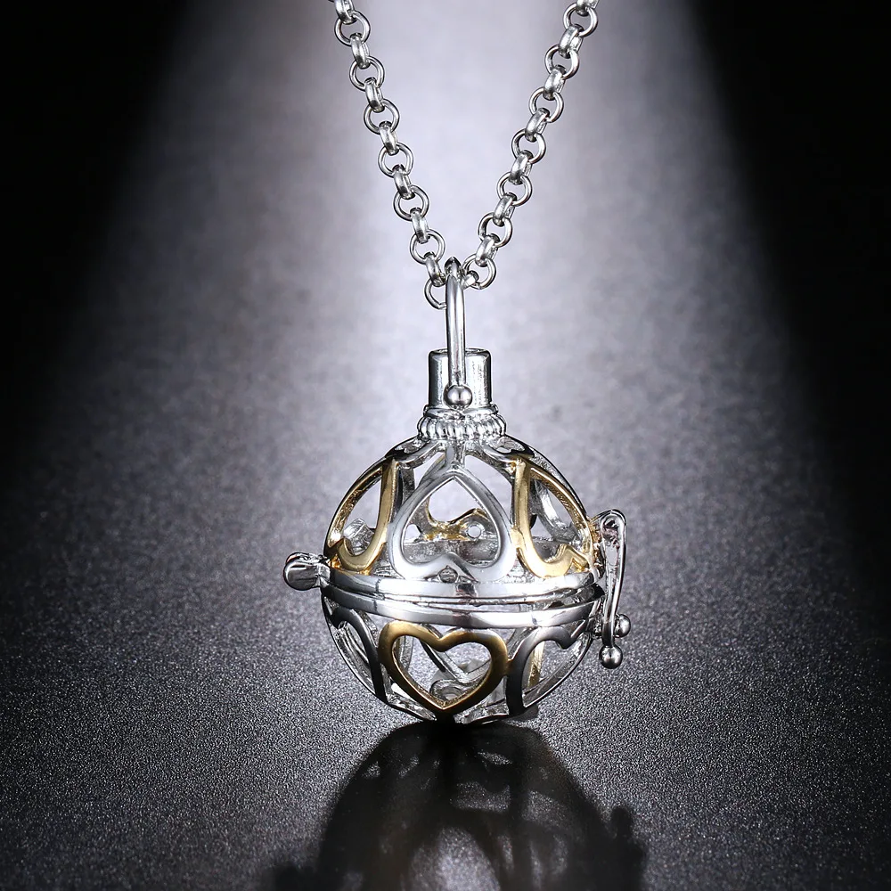 Minimalist Style Heart-Shaped Two-Color Aromatherapy Cage Necklace Essential Oil Diffuser Music Ball Pendant New Fashion Jewelry