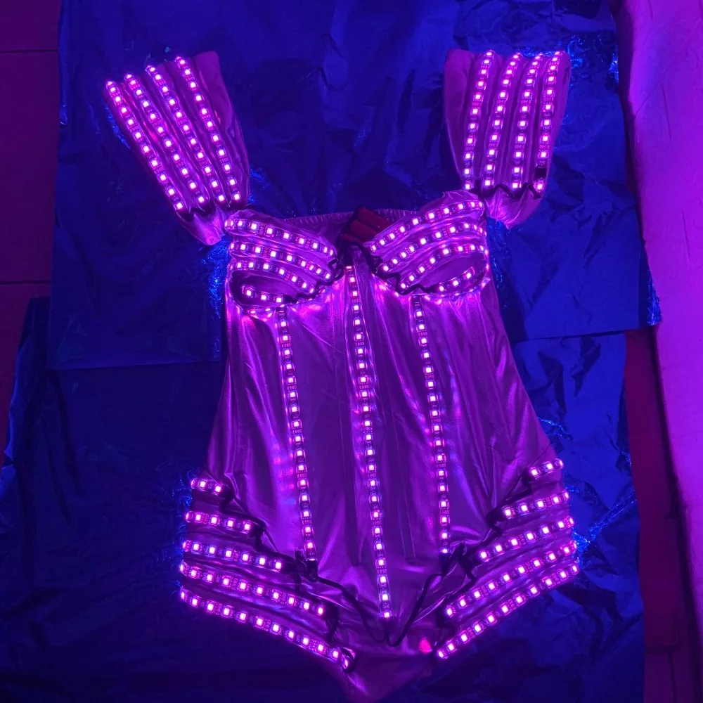 Glowing Flashing Ballroom Costume Nightclub women singer lumious bodysuit RGB LED Light Evening Dress Dance wears clothes