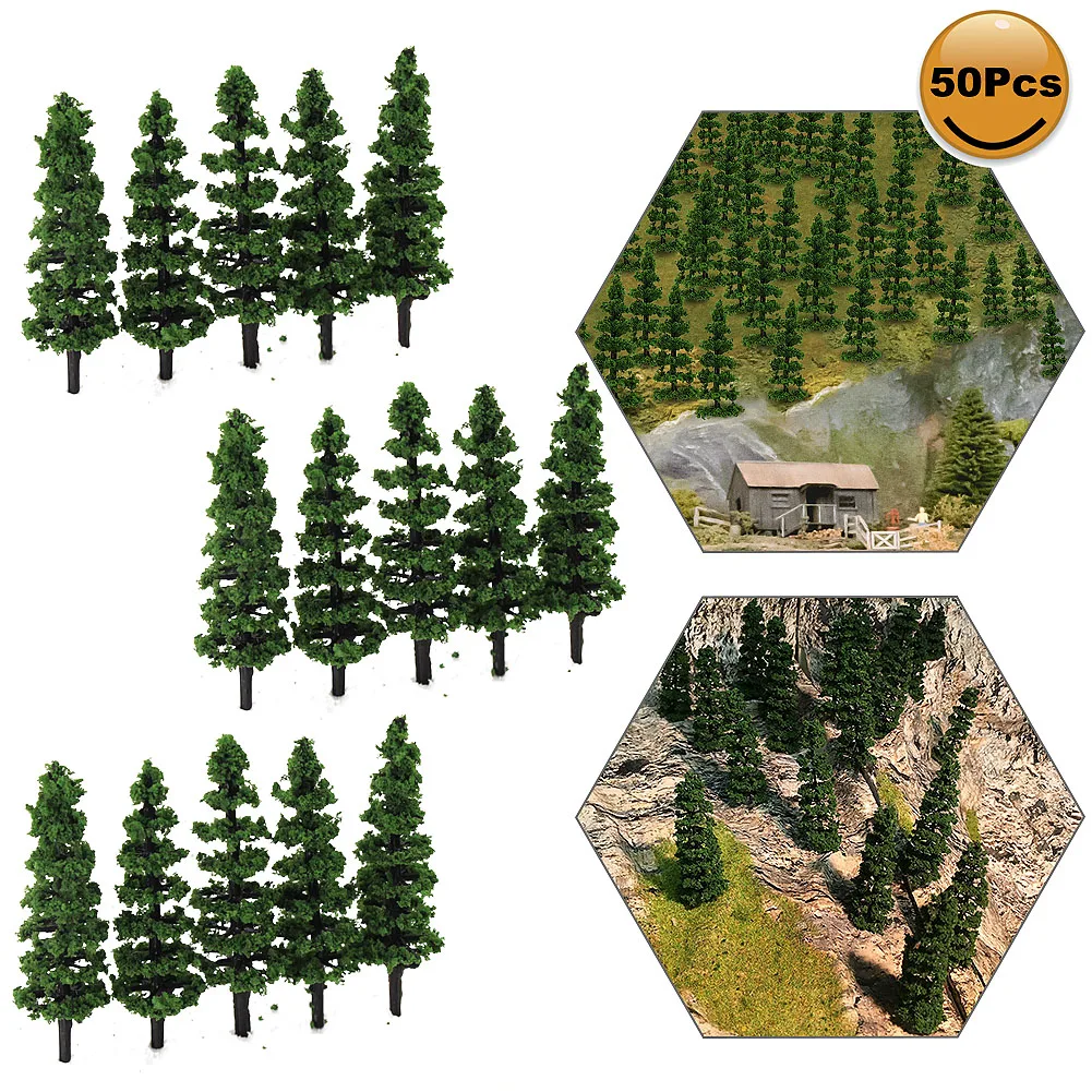 50pcs Model Train Trees N Scale 1:160 50mm TC50 Railway Modeling Plastic Green Trees
