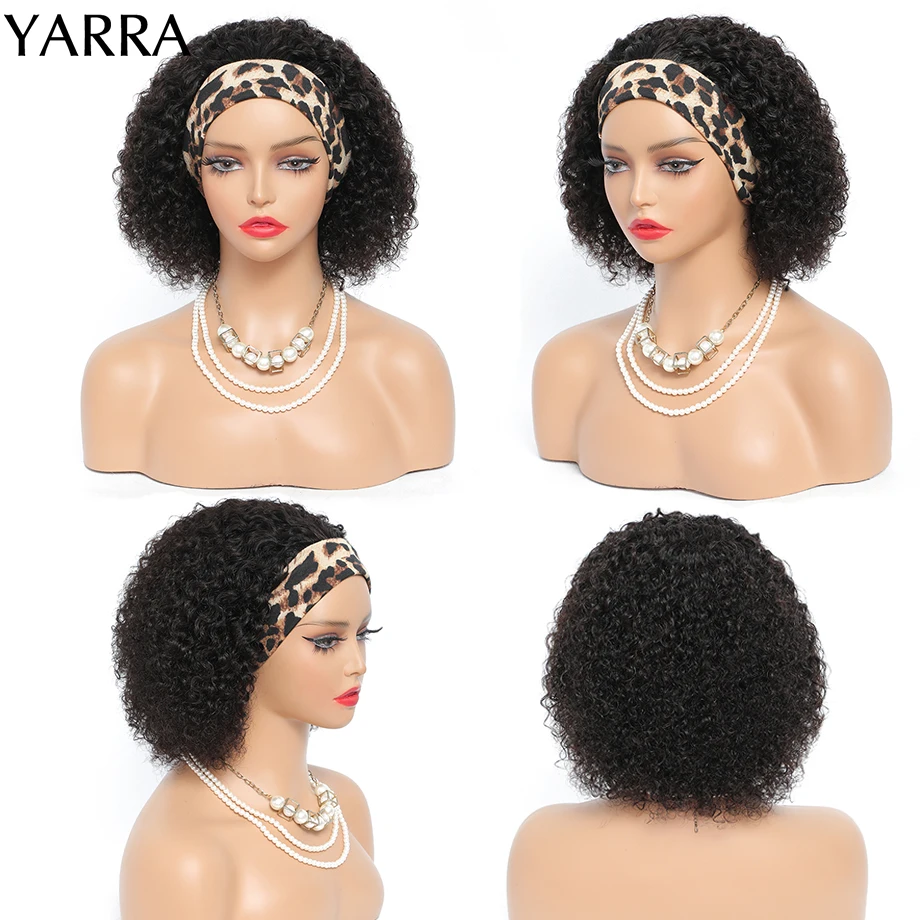 Mongolian Headband Wig Human Hair Kinky Curly Short Curly Human Hair Wigs For Black Women Remy Human Hair Wig 180% Density Yarra