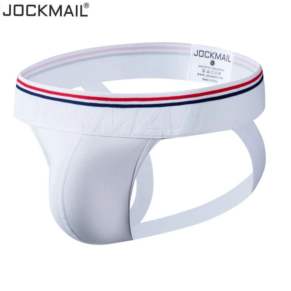 JOCKMAIL Jockstraps Men Underwear Sexy Mens String Bikini Briefs Tanga Calzoncillos Hombre Slip Cotton Gay Mens Panties White
