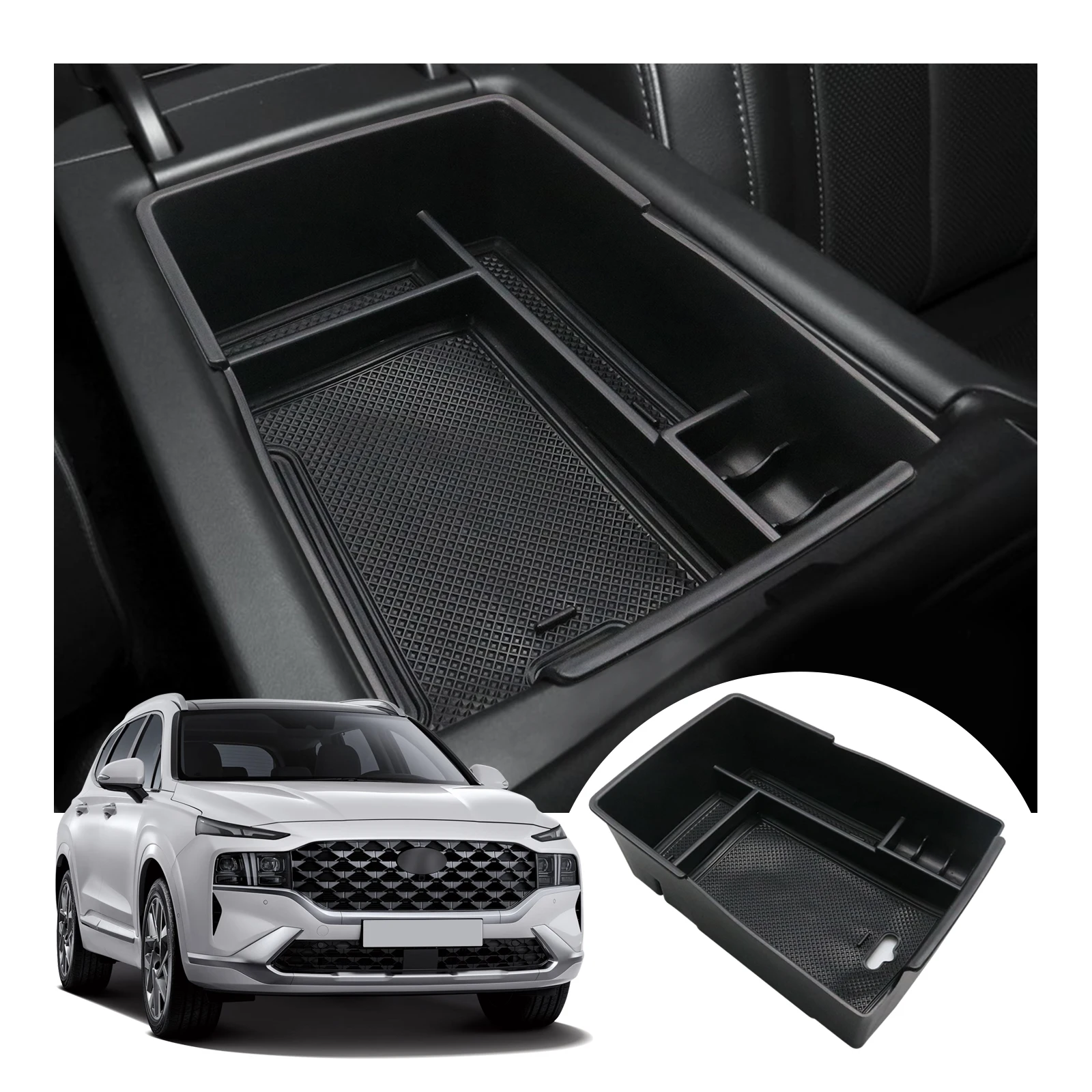 RUIYA Car Armrest Storage Box for Santa Fe TM 2021 2022 2023 Central Control Container Stowing Tidying Auto Interior Accessories