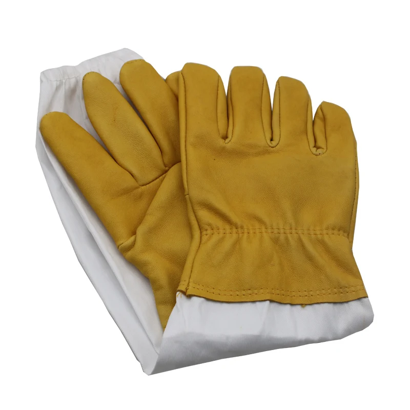 Guantes de apicultura, Manguitos protectores ventilados de piel de oveja profesional y lona, antiabejas para apicultura, guantes de Apicultura