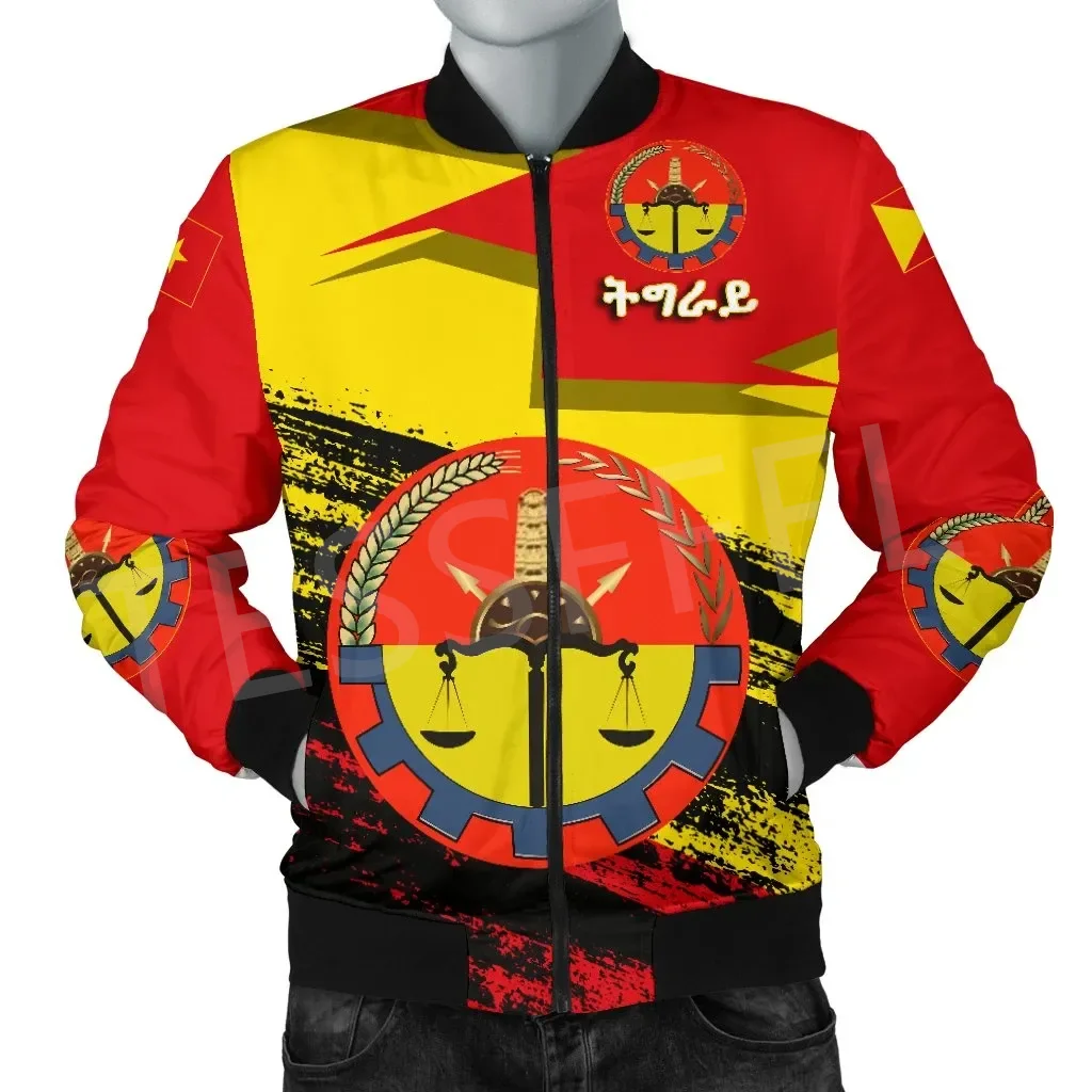 Tessffel Africa Country Ethiopia Tigray Tribe Flag Retro 3DPrint Men/Women Winter Coat Funny Casual Windbreaker Bomber Jacket A1