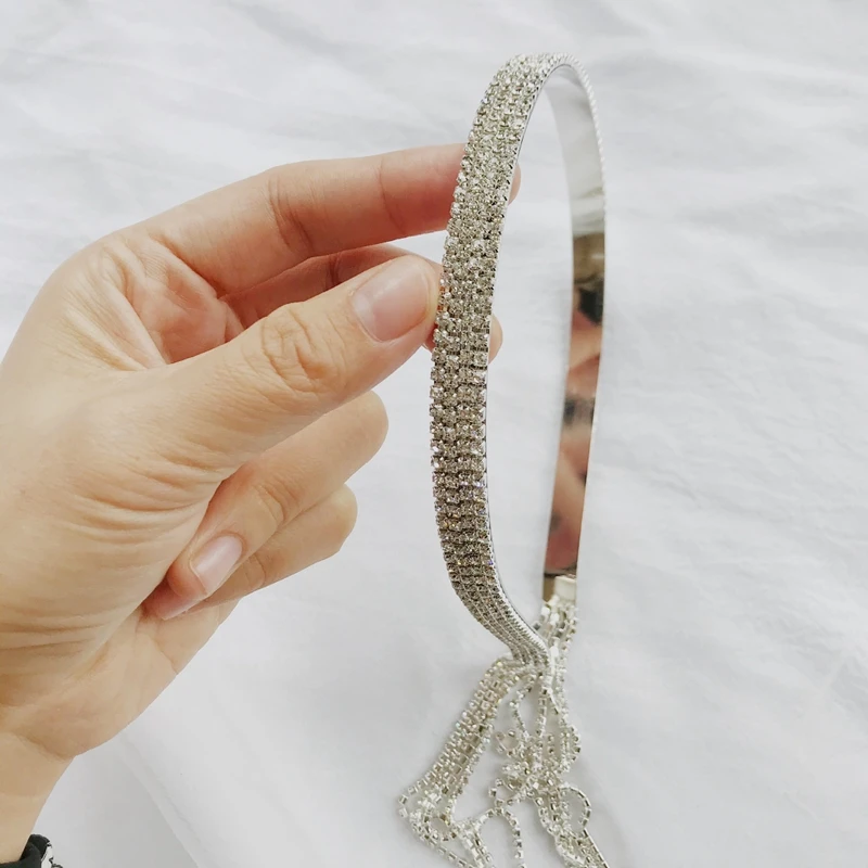 Shiny Rhinestone Tassel Headbands For Women Fashion Crystal Hairband Temperament Hanging hair accessories Bridal Wedding Jewelry