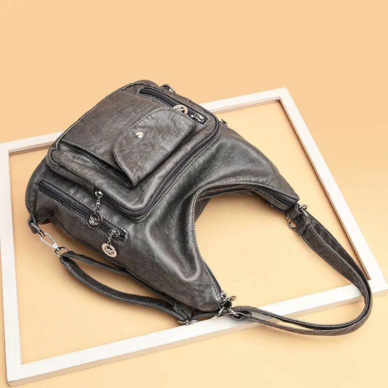 Vintage Frauen Umhängetasche Mode Pu Leder Umhängetasche Designer Geldbörse große Kapazität Handtasche Reisetasche Sack à main – Detail 9
