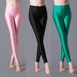 Błyszczące legginsy damskie cienkie pełne legginsy do kostek casual elastan miękkie wielokolorowe Legging spodnie rozciągliwe podstawowe legginsy