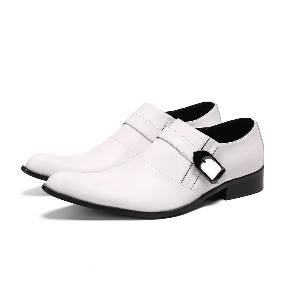 Plus Size Monk Strap Formal Shoes Elegant White Men Wedding Party Dress Shoes Male Business Office Genuine Leather Oxfords Shoes