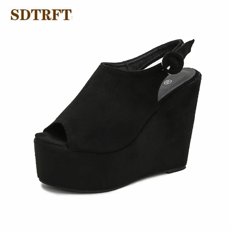 Crossdresser Stiletto 13cm Wedges sandals fashion velvet open toe high-heeled shoes woman Suede Slingbacks pumps zapatos mujer