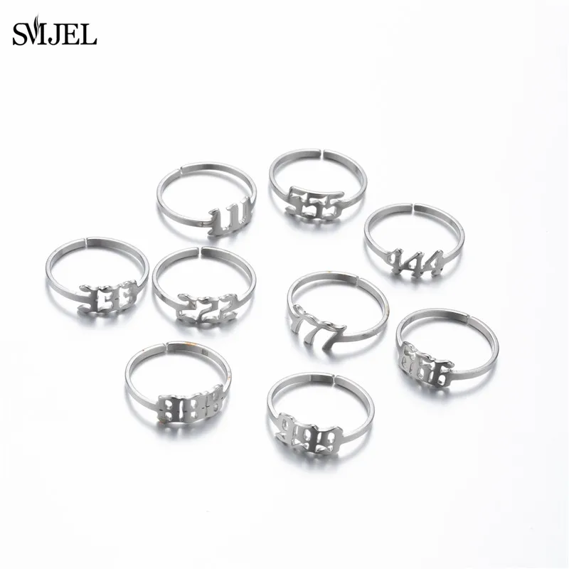 New 111 222 333 444 555 666 777 888 999 Angel Number Rings Women Stainless Steel Number Ring Lucky Protect Valentine's Day Gifts