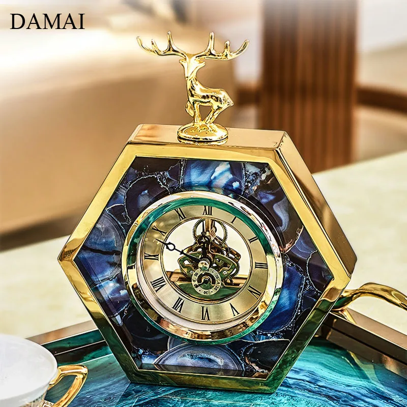 

Golden Deer Decorative Desk Clock Animal Decor Agate Texture Electrical Clock Office Desktop Ornaments Living Room Decoration