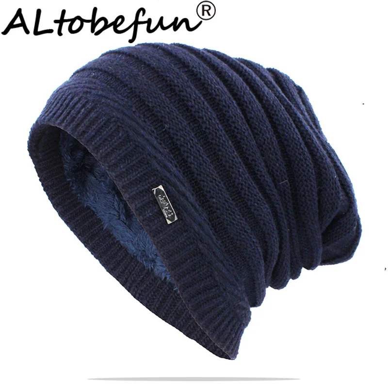 

ALTOBEFUN Men Skullies Beanie Winter Hat Caps Faux Fur Warm Baggy Thick Adult Knitted Hat Beanies Knit Hat For Women BHT141