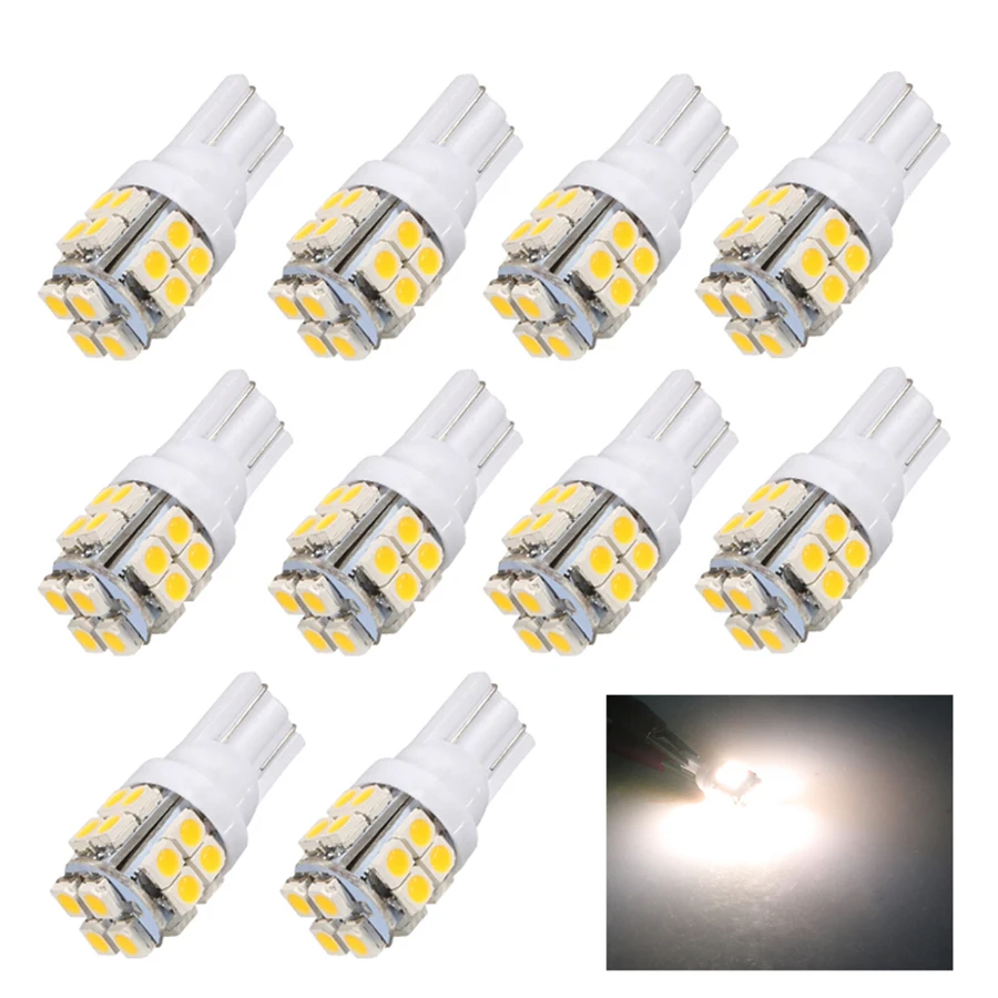 10Pcs T10 LED 따뜻한 흰색 자동차 램프 3528 20-Smd 168 192 W5W 전구 자동 돔 독서 웨지 조명 6500K 4300K 12V