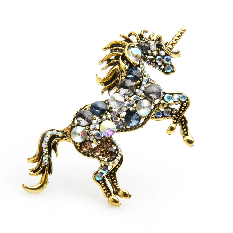 

Wuli&baby Rhinestone Unicorn Brooches Women Alloy Horse Animal Weddings Banquet Brooches New Year's Gifts