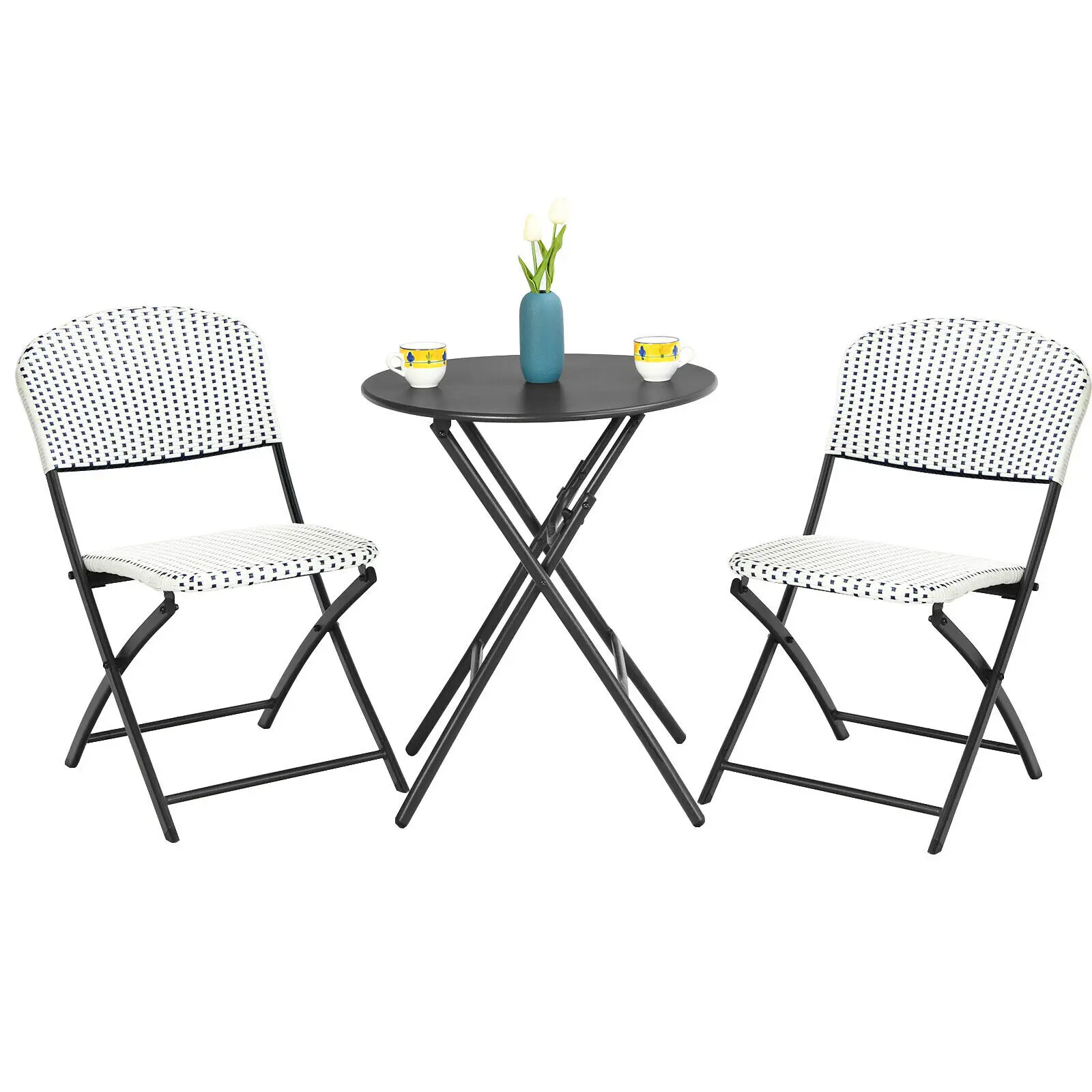 Patiojoy 3PCS Patio Rattan Bistro Set Folding Table Chairs Garden Deck NP10072