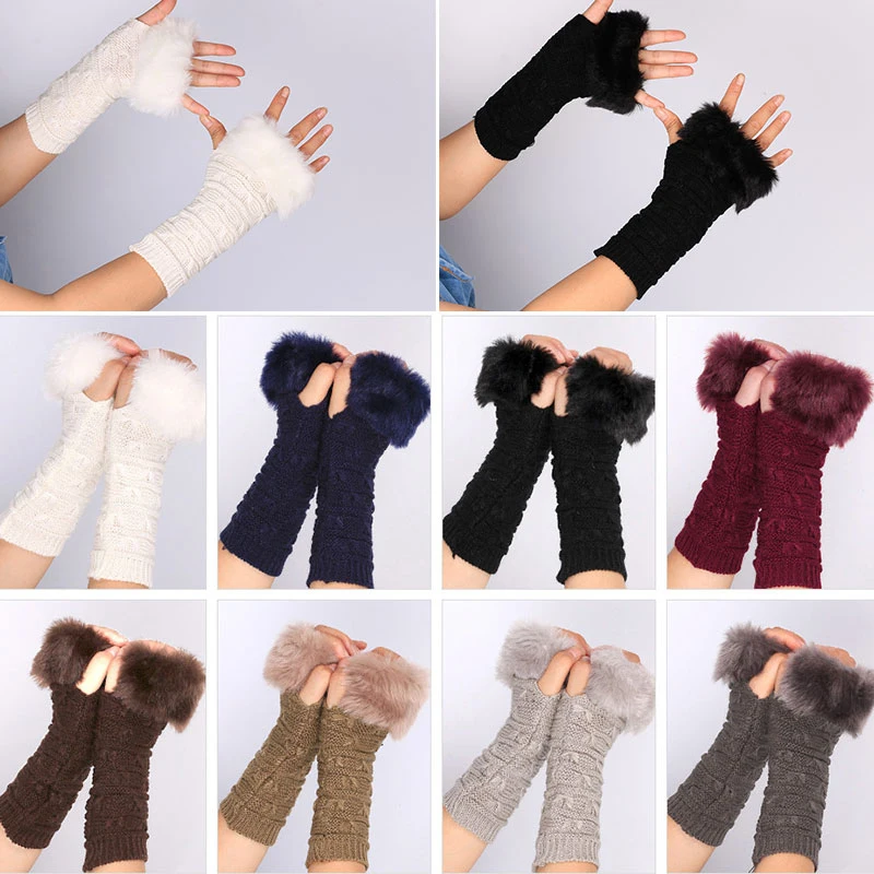 2023 New Women Gloves Stylish Hand Warm Winter Half Finger Mitten Ladies Faux Woolen Crochet Knitted Wrist Warmer Glove Hot Sale