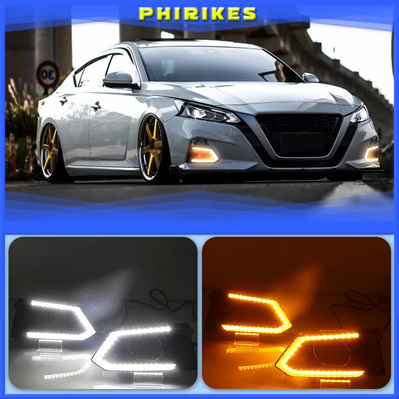 

2PCS For Nissan Altima Teana 2019 2020 LED Daytime Running Light Waterproof Car LED DRL fog Lamp with Turn Signal style Relay