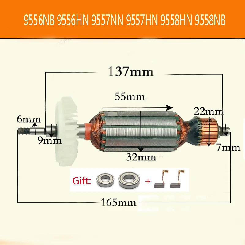 Replacement AC220V-240V Drive Shaft Electric Hammer Armature Rotor for Makita 9558HN 9556NB 9556HN 9557NB 9557HN 9558NB