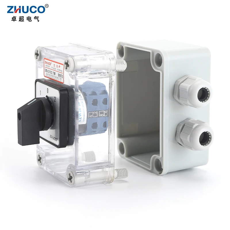 ZHUCO SZW26/LW26-20 D202.2 20A 2 Pole Custom Rotary Universal Cam Changeover Switch With Waterproof And Dustproof Sealed Box