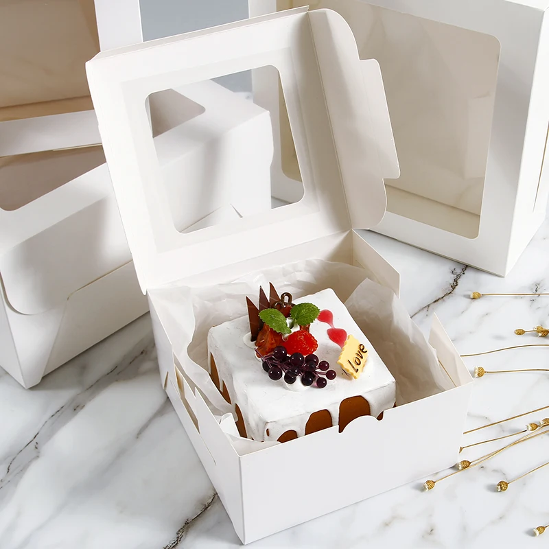 StoBag-White Kraft Dessert Boxes Wedding Birthday Party Bakery Strawberry Small Pie Donuts Cookies Cake 