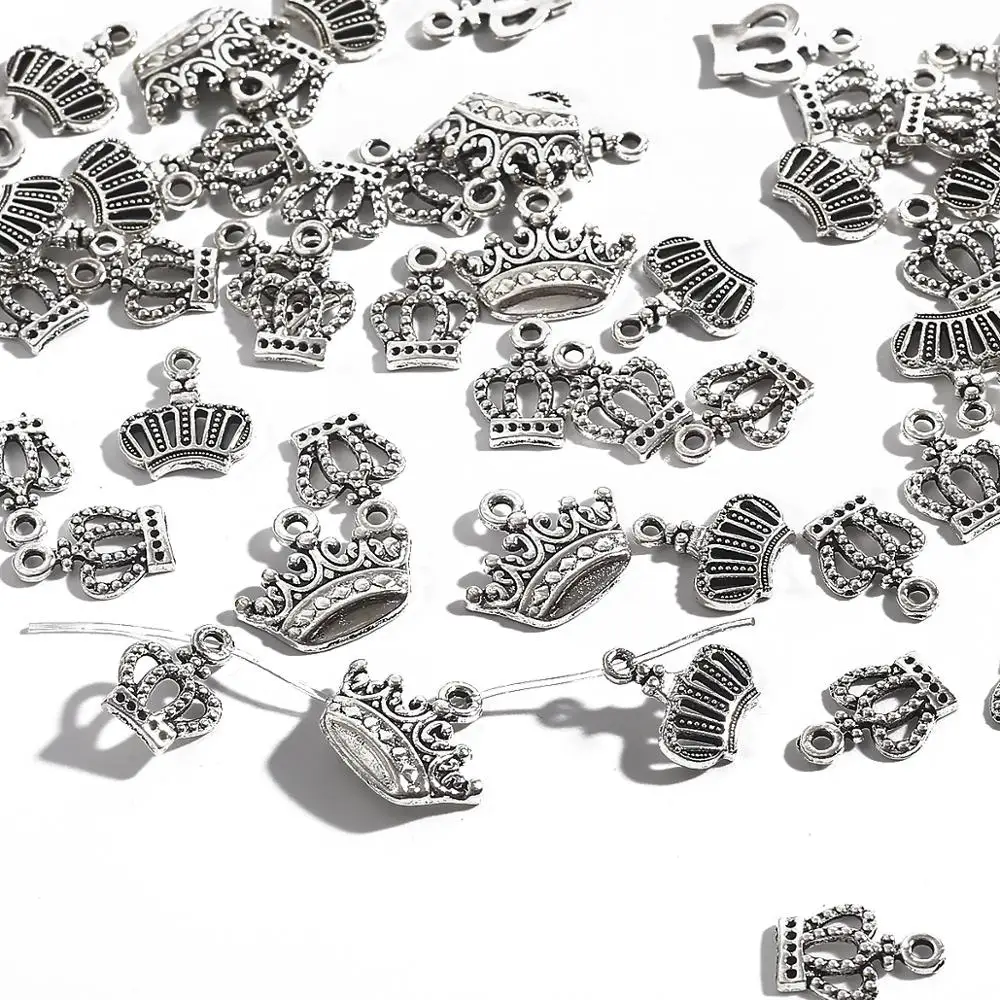 20/50pcs European Style Silver Plated Alloy Bead Hollow Crown Charms For Jewelry Making DIY Earrings Bracelet Necklace Pendants