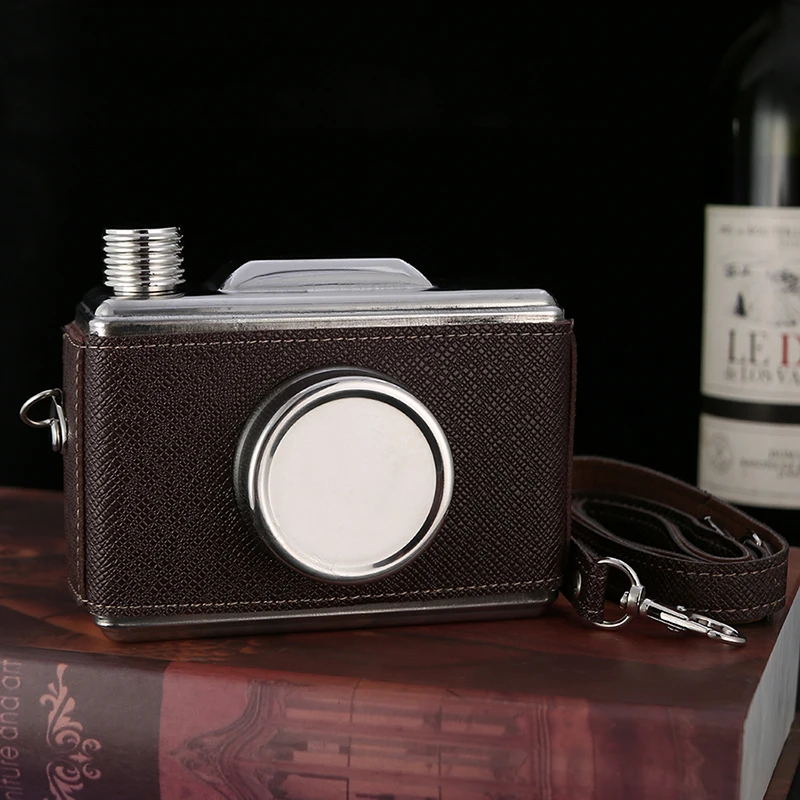 DEOUN 11OZ Creative Stainless Steel Hip Flask New Portable Whiskey Rum Camera Hip Flask Carry Flask For Alcohol With Funnel Gift