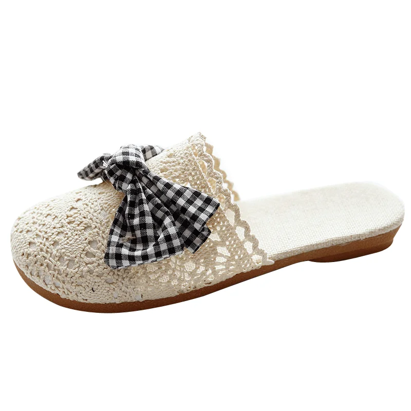 Careaymade-Zoete Boog Zomer Nieuwe Mesh Slippers Dragen Comfortabele Platte Bodem Kleine Verse Strand Slippers Vrouwen Schoenen Sandalen