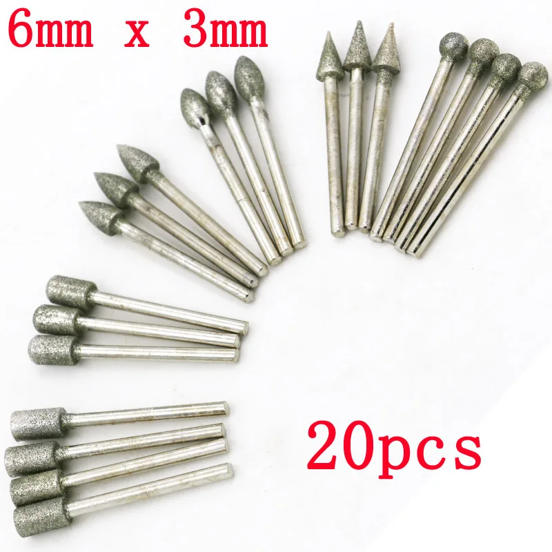 20Pcs Dremel Accessories Diamond Grinding Heads Mini Drill Burrs Bit Set for Dremel Rotary Tool Grinding Accessories 3mm Shank