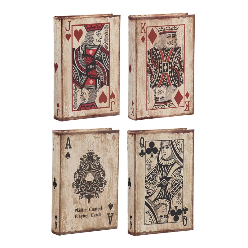 Powkhome Stylish Books Shape Storage Box Playing Cards Book Boxes Vintage Poker Wooden Box Desktop Jewelry Box Home Decoration