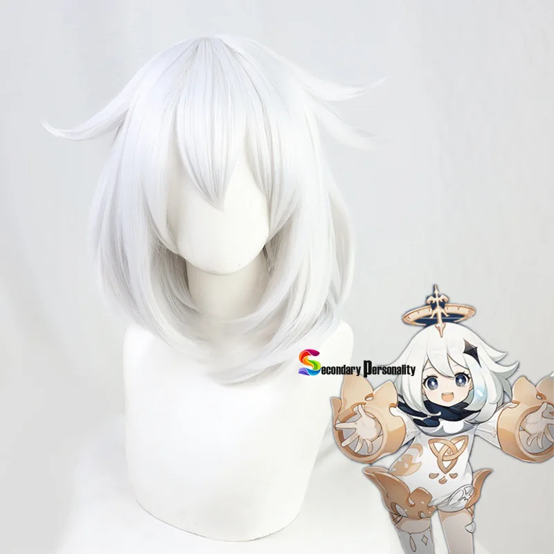 Genshin Impact Game Paimon Silver Gray Large Inner Buckle Cosplay Wig Anime Heat Resistant Synthetic Wig + Wig Cap