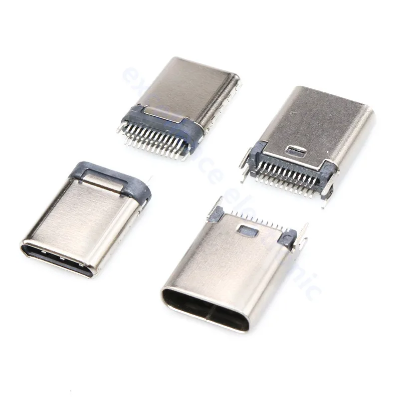 5pcs Type C USB 3.1 SMT Connector 24P USB Horizontal Mid Mount Male Female Through Board for Charger Adapter DIY