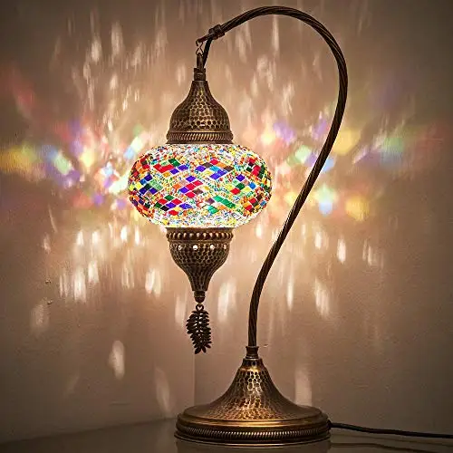 

LaModaHome Handmade Turkish Moroccan Colorful Mosaic Glass Antique Table Bedside Lamp Lampshade, 18.8 "(Ash)