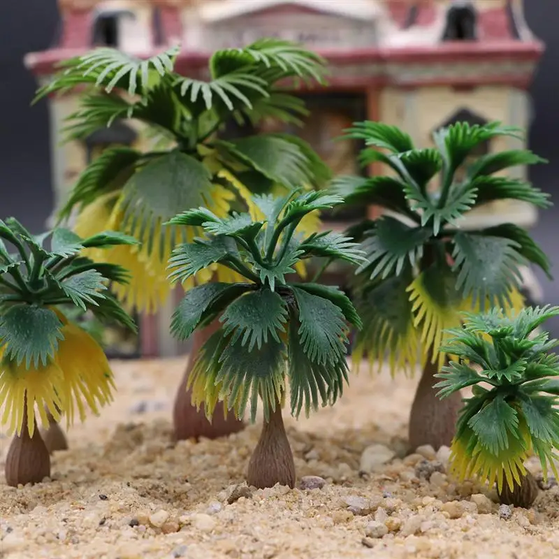 15pcs Model Train Palm Trees Tropical Forest Landscape Train Railroad Architecture Diorama Tree Decor Artificial Plant Accessory