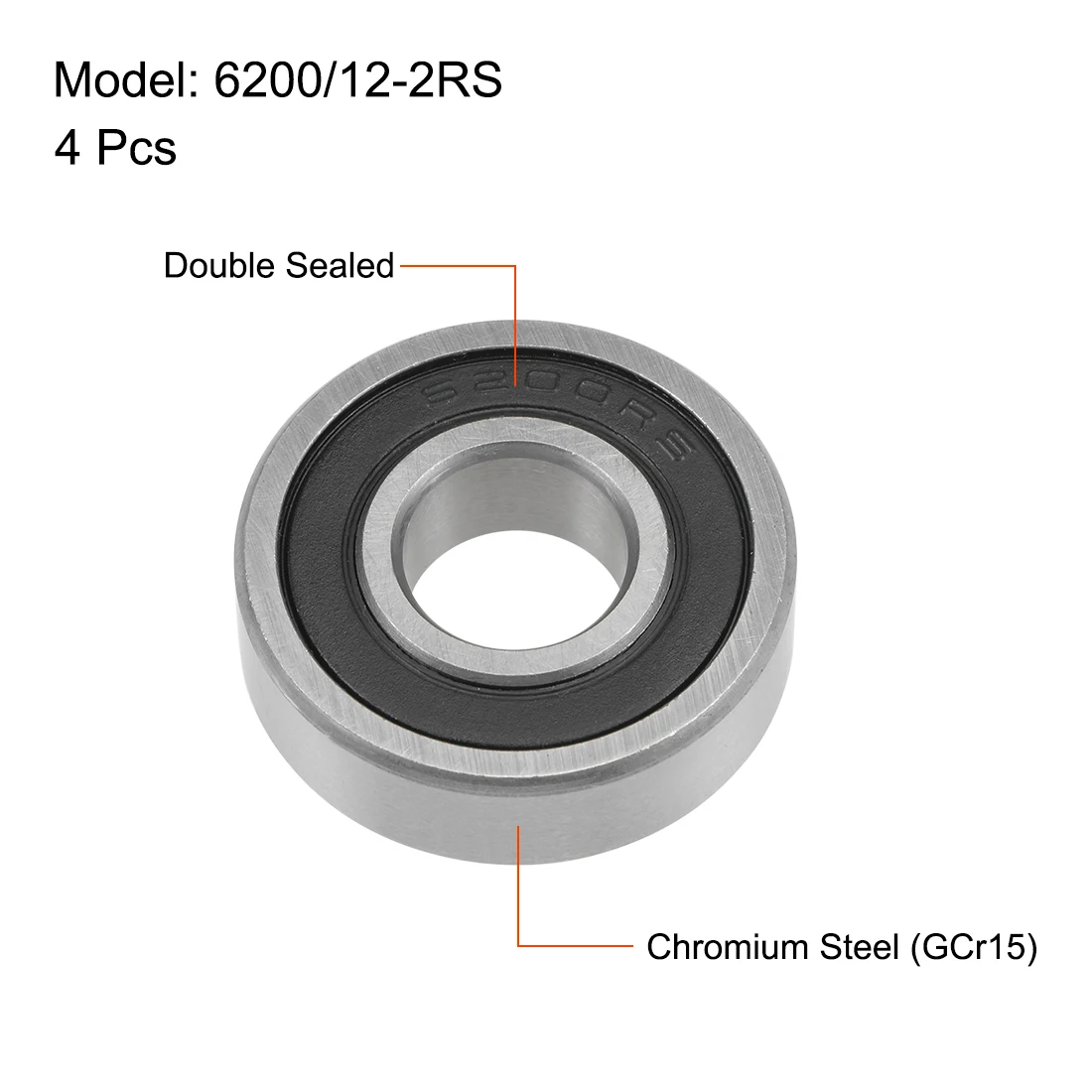 uxcell 4pcs 6200/12-2RS Deep Groove Ball Bearings 12mm x 30mm x 9mm Double Sealed Chrome Steel P0(ABEC1)