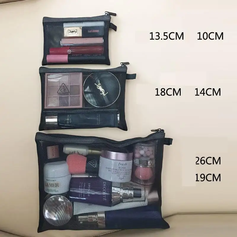 Portable Makeup Bag Black Mesh Fashion S/M/L Set Cosmetic Bag Lipstick Bag Kosmetyczka Neceser Mujer Toiletry Bag Make Up Bag