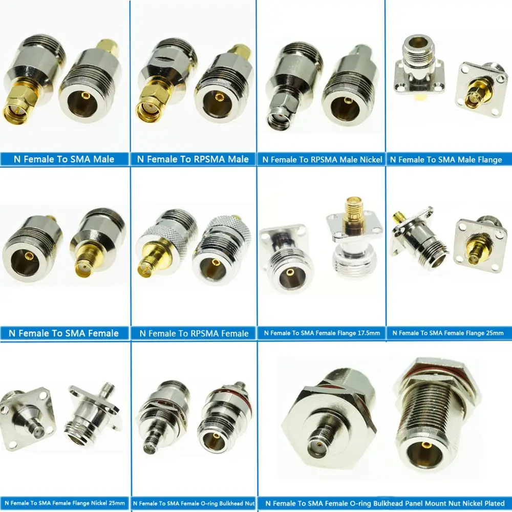 L16 N Female to SMA Male plug Female jack RPSMA RP SMA Male Female 4 Hole Flange Panel Mount 17.5 25 mm Nickel 50 ohm Brass