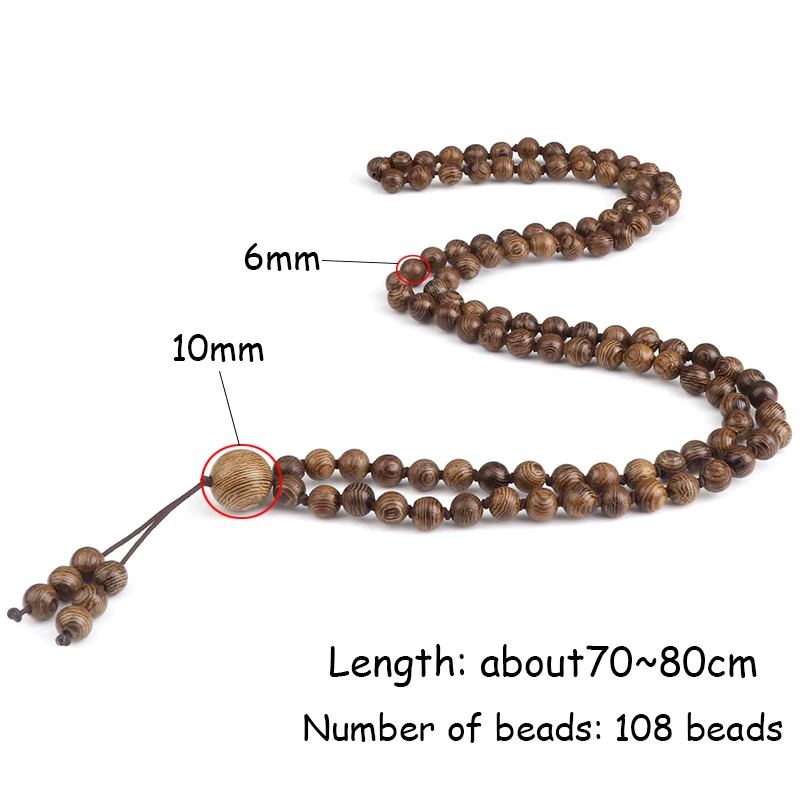 Mala Prayer Bracelet Yoga 108 Beads Meditation Tibetan Buddhist Wood Beaded Charm Bracelets Necklace Women Men Healing Jewelry