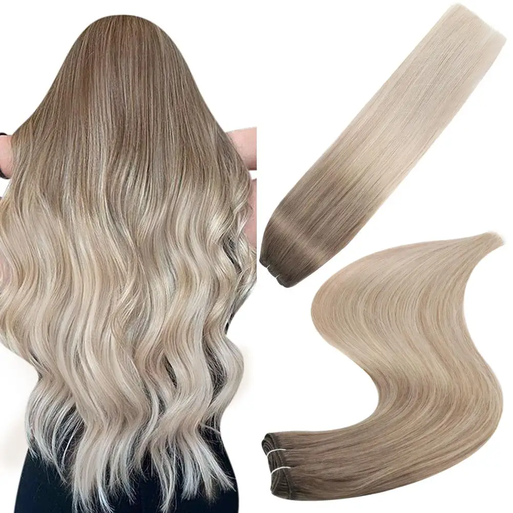 

Full Shine Human Hair Weft Extensions Sew In Hair Bundles Balayage Color Silky Straight Remy Skin Double Weft 2021 For Salon