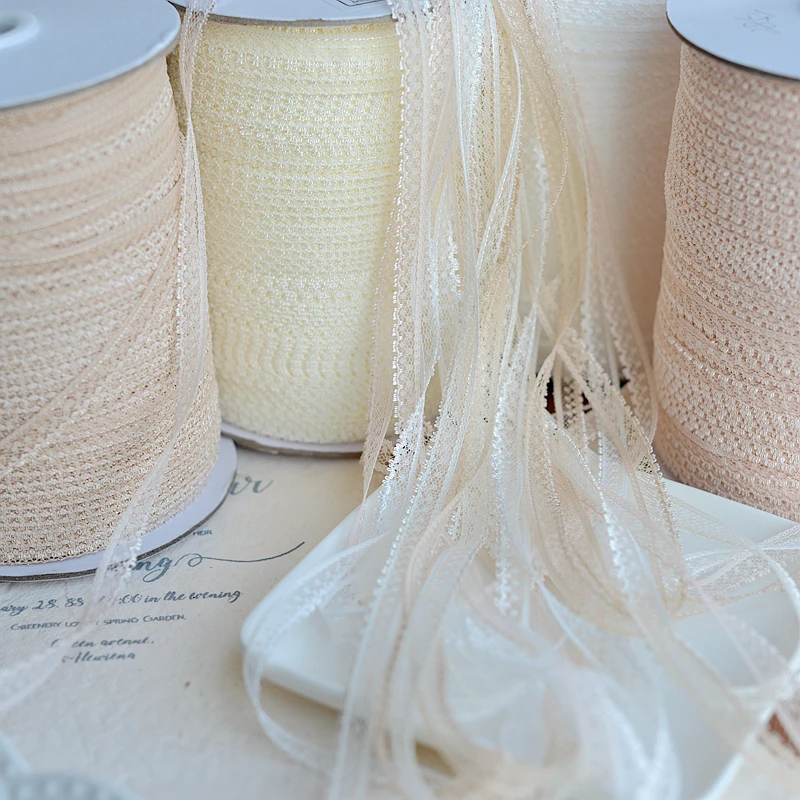 

30 meter white apricot pink light beige polyester mesh lace trim ribbon 0.7-0.9cm wide M9K961E950