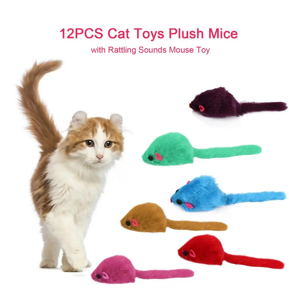 12PCS Cat Toys False Plush Mouse Toys Interactive Mini Mice With Rattling Sounds Funny Plush Animal Playing Toys For Cats Kitten