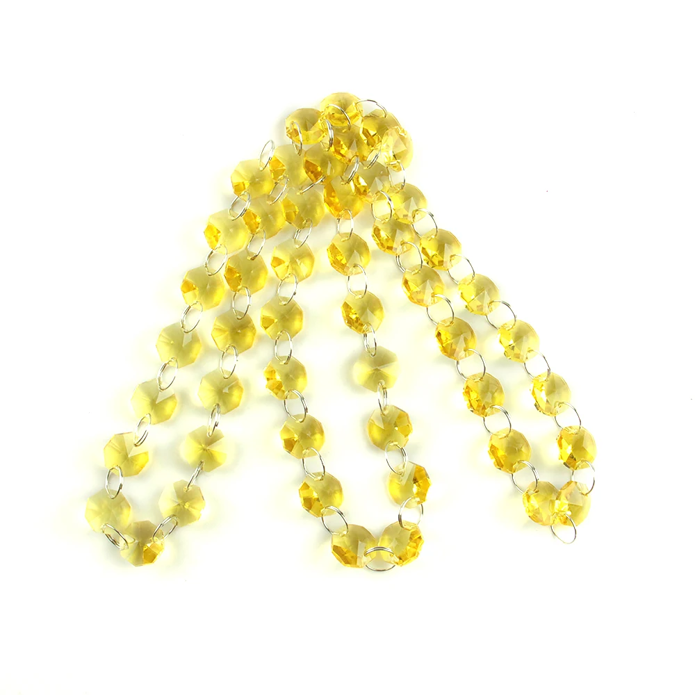 10m/50m Topaz Glass Beads Crystal Chandelier Lamp Octagon Chain Garlands Wedding & Party Decor