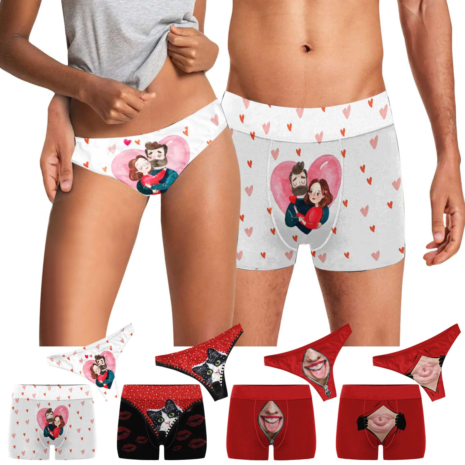 Couple Panties Set Cotton Underwear Men Boxer Shorts Women\'s Underpants Printed Underwear Lovers Underwear Cozy Lingerie Panty