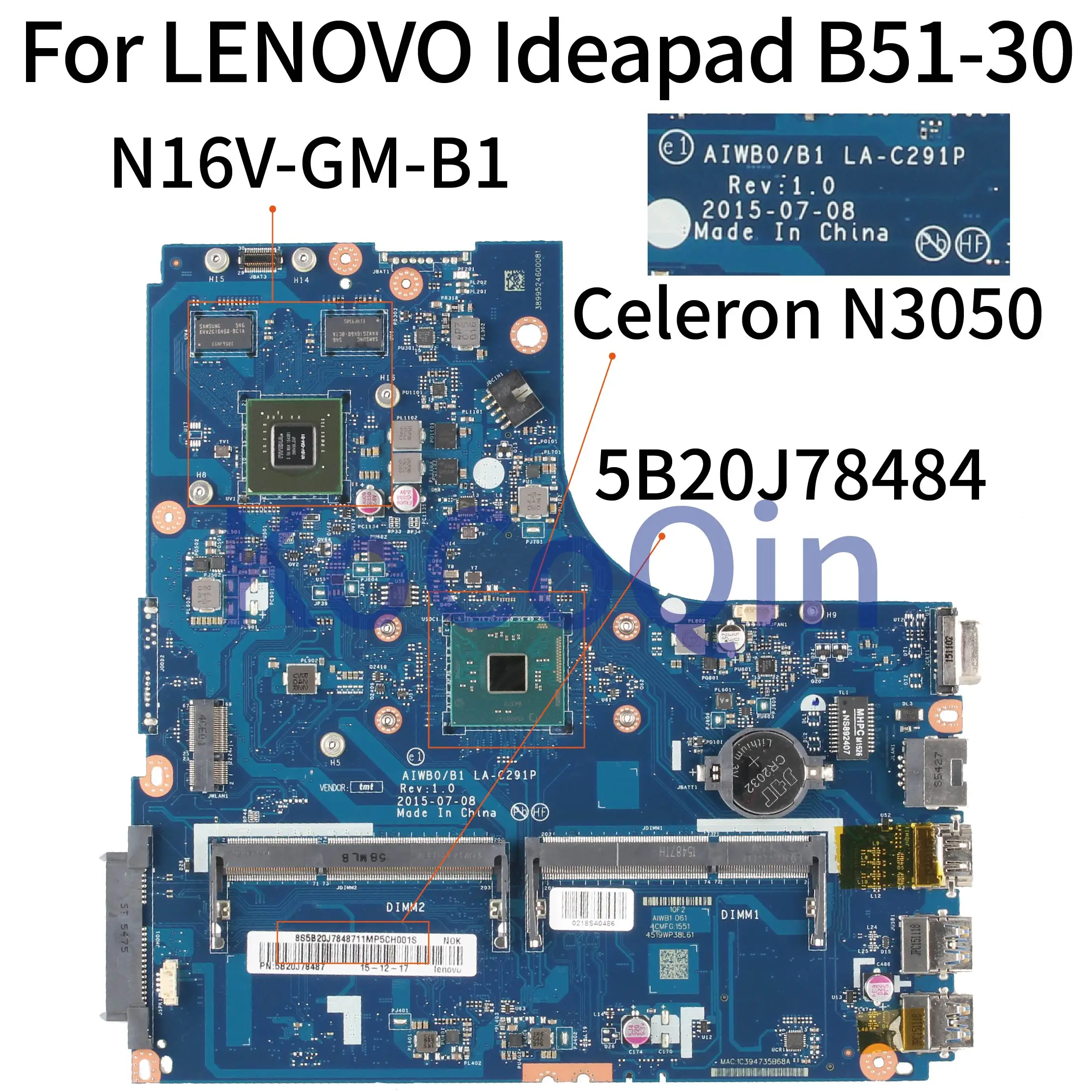 

Материнская плата KoCoQin для ноутбука LENOVO Ideapad B51-30, материнская плата LA-C291P SR29H Celeron N3050